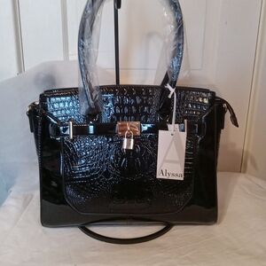 Black Crocodile-Embossed Handbag